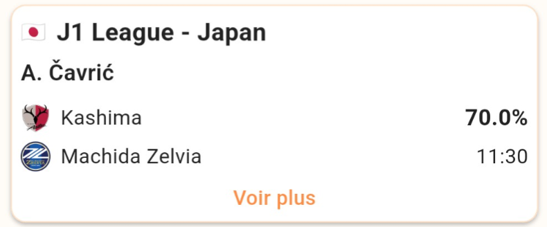 Capture d'écran des probabilités de but par match
